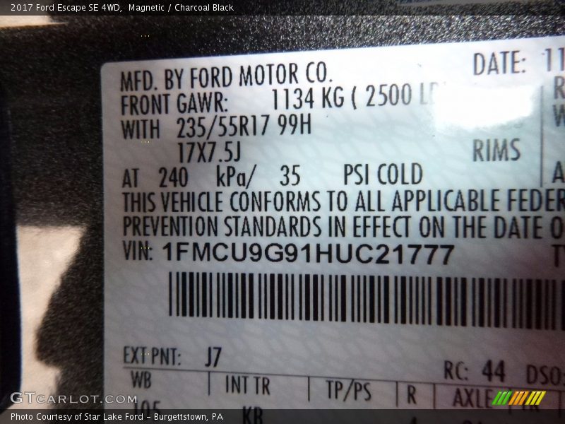 2017 Escape SE 4WD Magnetic Color Code J7