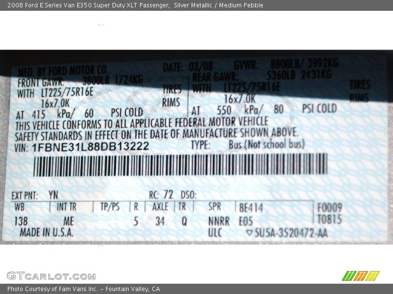 Silver Metallic / Medium Pebble 2008 Ford E Series Van E350 Super Duty XLT Passenger
