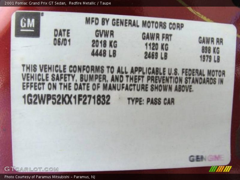 Redfire Metallic / Taupe 2001 Pontiac Grand Prix GT Sedan