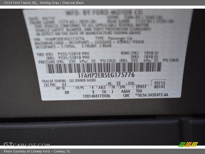 Sterling Gray / Charcoal Black 2014 Ford Taurus SEL