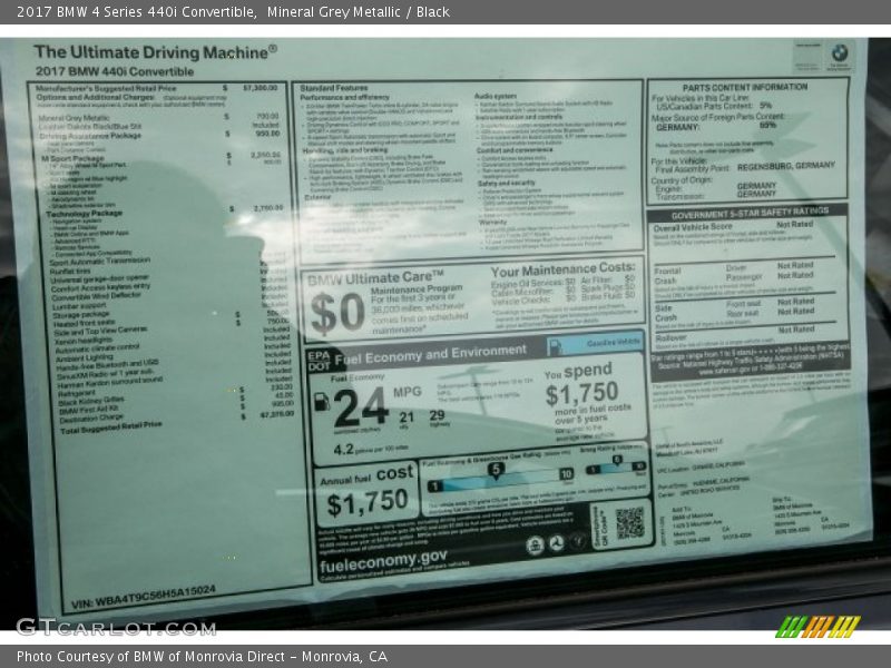  2017 4 Series 440i Convertible Window Sticker