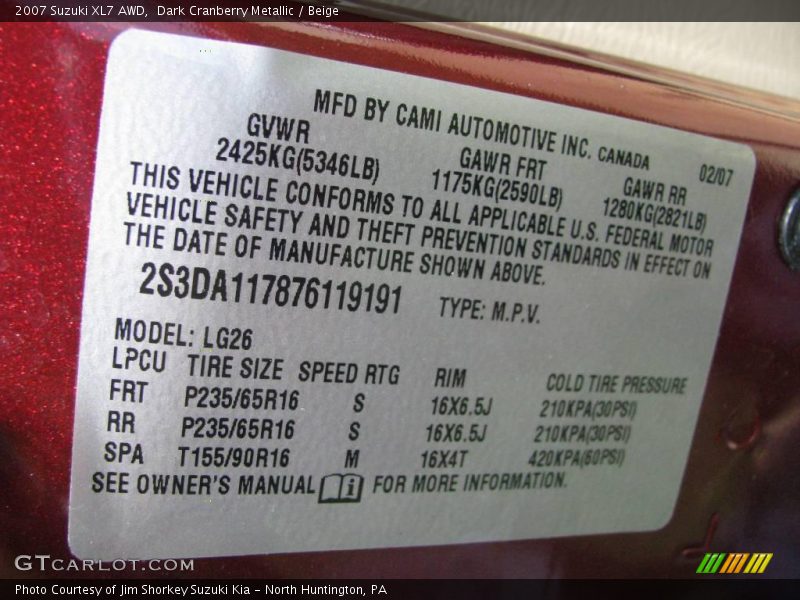 Dark Cranberry Metallic / Beige 2007 Suzuki XL7 AWD
