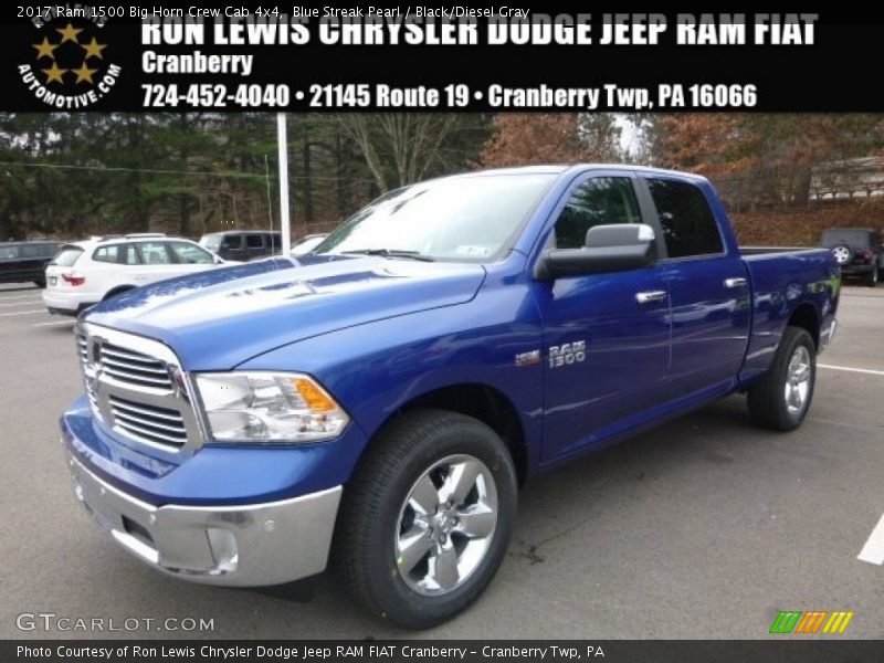 Blue Streak Pearl / Black/Diesel Gray 2017 Ram 1500 Big Horn Crew Cab 4x4