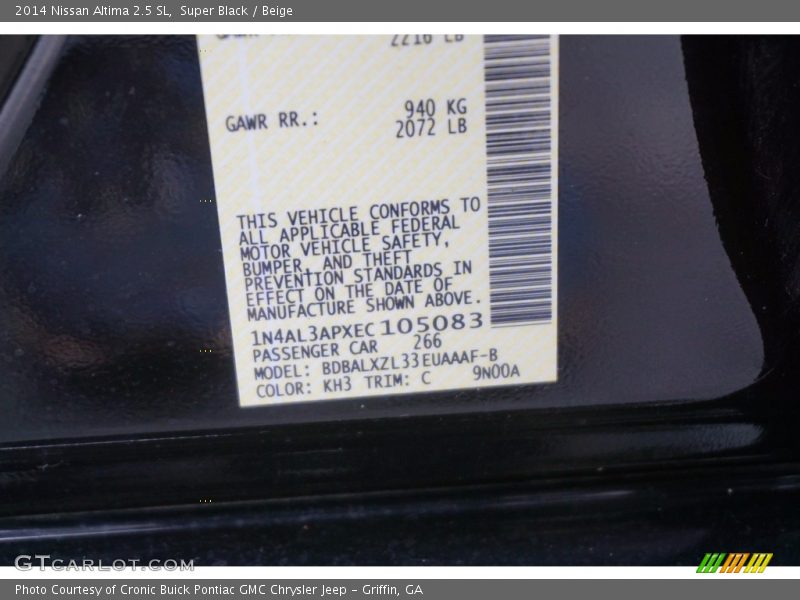 Super Black / Beige 2014 Nissan Altima 2.5 SL