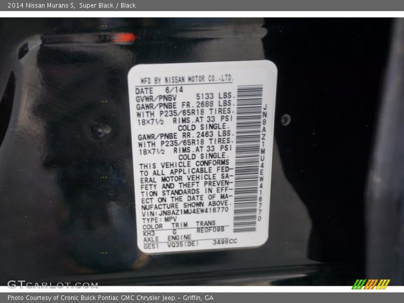 Super Black / Black 2014 Nissan Murano S