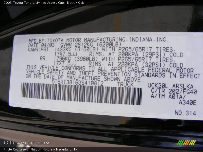 Black / Oak 2003 Toyota Tundra Limited Access Cab