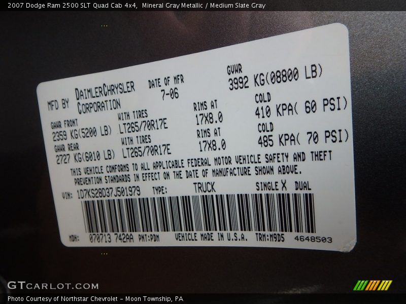 Mineral Gray Metallic / Medium Slate Gray 2007 Dodge Ram 2500 SLT Quad Cab 4x4