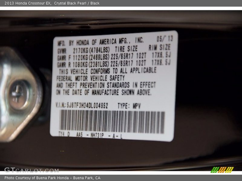 Crystal Black Pearl / Black 2013 Honda Crosstour EX