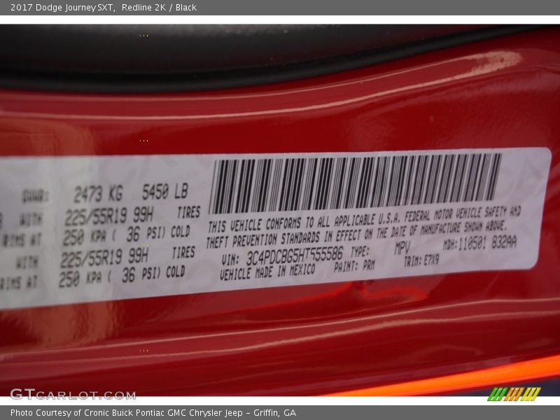 2017 Journey SXT Redline 2K Color Code PRM