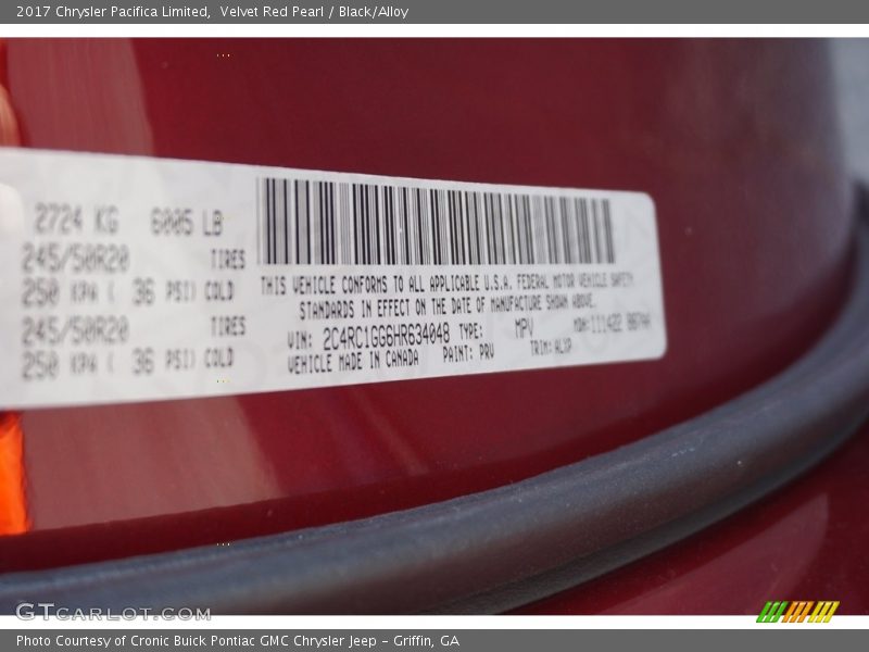 Velvet Red Pearl / Black/Alloy 2017 Chrysler Pacifica Limited