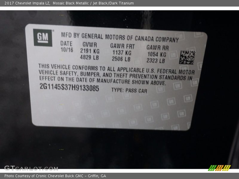Mosaic Black Metallic / Jet Black/Dark Titanium 2017 Chevrolet Impala LZ