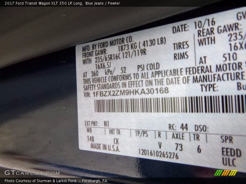 2017 Transit Wagon XLT 350 LR Long Blue Jeans Color Code N1
