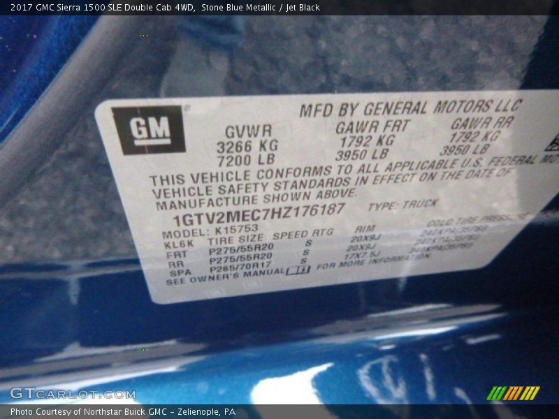 Stone Blue Metallic / Jet Black 2017 GMC Sierra 1500 SLE Double Cab 4WD