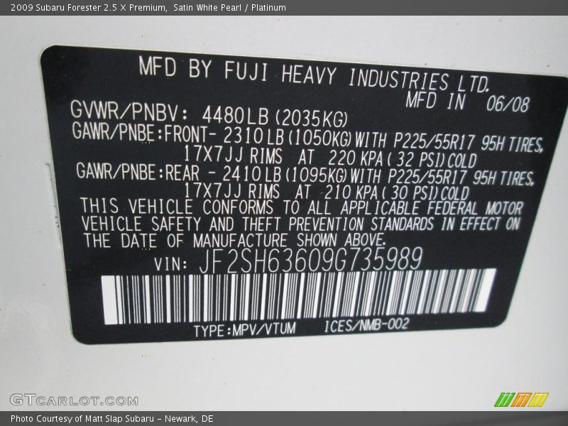 Satin White Pearl / Platinum 2009 Subaru Forester 2.5 X Premium
