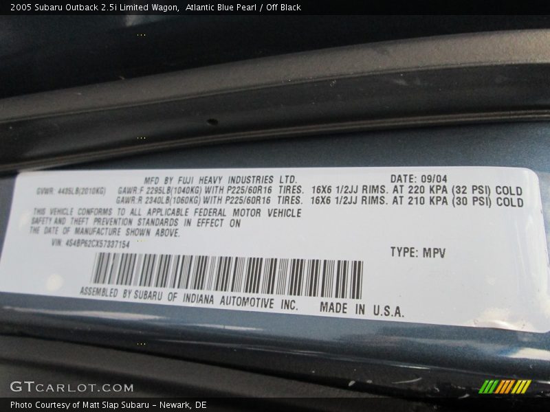 Atlantic Blue Pearl / Off Black 2005 Subaru Outback 2.5i Limited Wagon