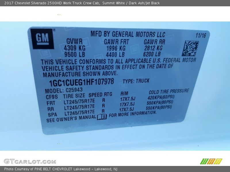 Summit White / Dark Ash/Jet Black 2017 Chevrolet Silverado 2500HD Work Truck Crew Cab