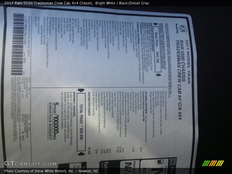 Bright White / Black/Diesel Gray 2017 Ram 5500 Tradesman Crew Cab 4x4 Chassis
