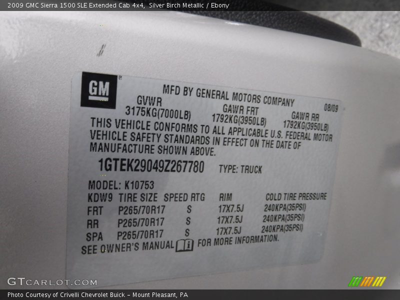 Silver Birch Metallic / Ebony 2009 GMC Sierra 1500 SLE Extended Cab 4x4