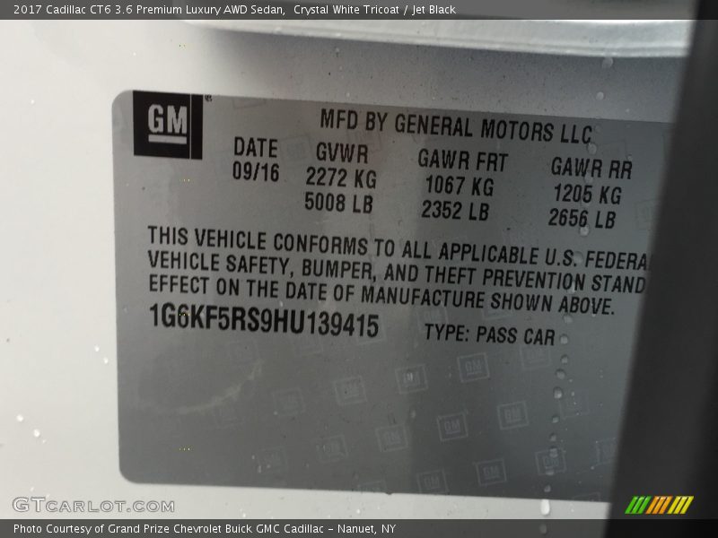 Crystal White Tricoat / Jet Black 2017 Cadillac CT6 3.6 Premium Luxury AWD Sedan