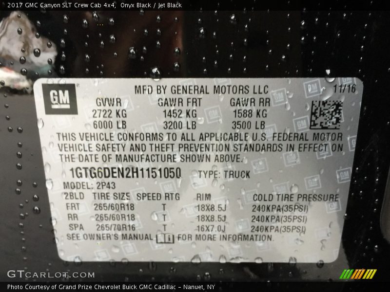 Onyx Black / Jet Black 2017 GMC Canyon SLT Crew Cab 4x4