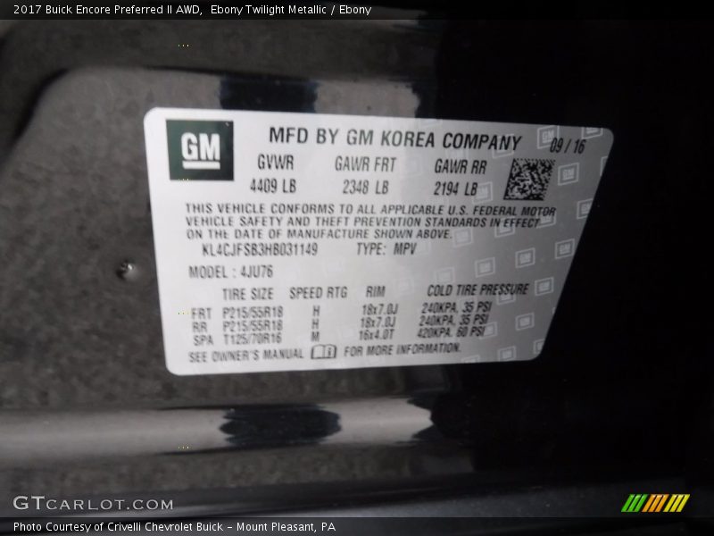 Ebony Twilight Metallic / Ebony 2017 Buick Encore Preferred II AWD