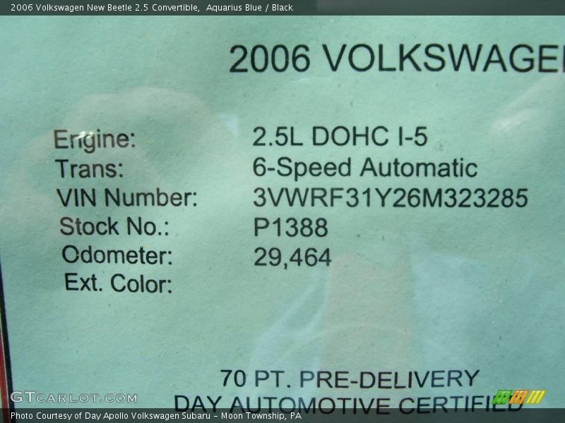 Aquarius Blue / Black 2006 Volkswagen New Beetle 2.5 Convertible