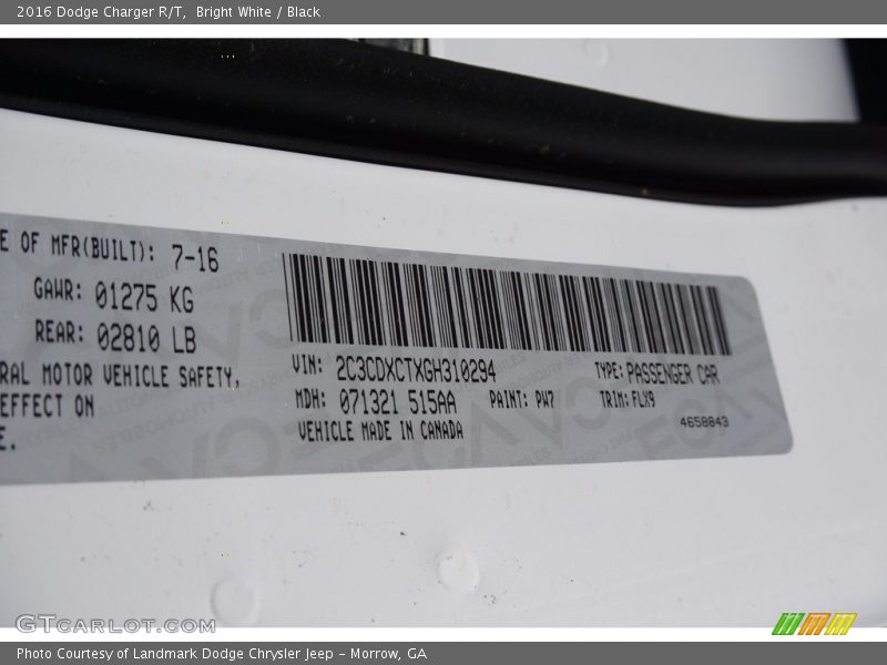 Bright White / Black 2016 Dodge Charger R/T