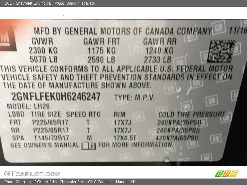 Black / Jet Black 2017 Chevrolet Equinox LT AWD