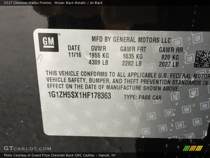 Mosaic Black Metallic / Jet Black 2017 Chevrolet Malibu Premier
