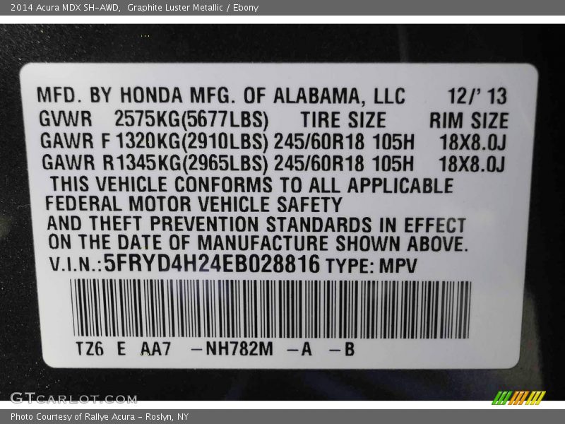 Graphite Luster Metallic / Ebony 2014 Acura MDX SH-AWD