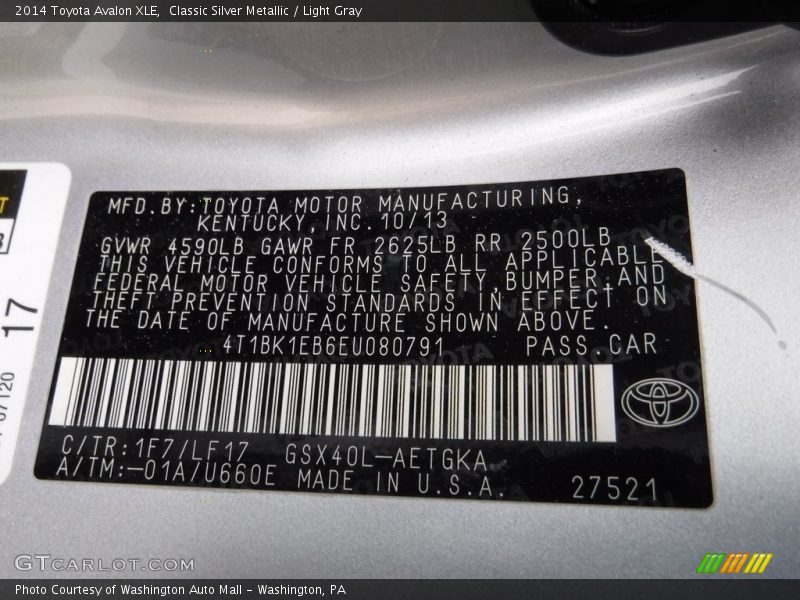 Classic Silver Metallic / Light Gray 2014 Toyota Avalon XLE