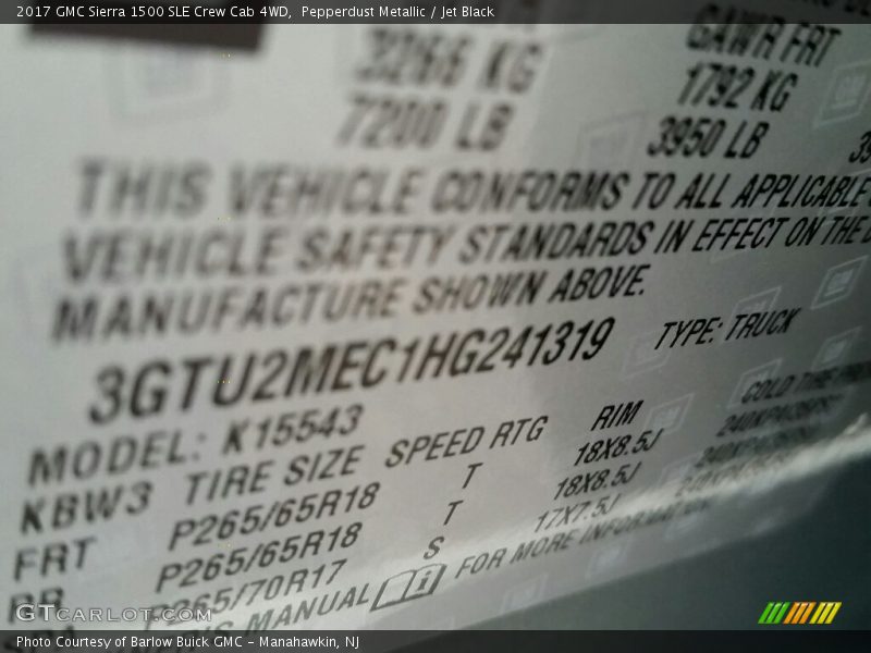 Pepperdust Metallic / Jet Black 2017 GMC Sierra 1500 SLE Crew Cab 4WD