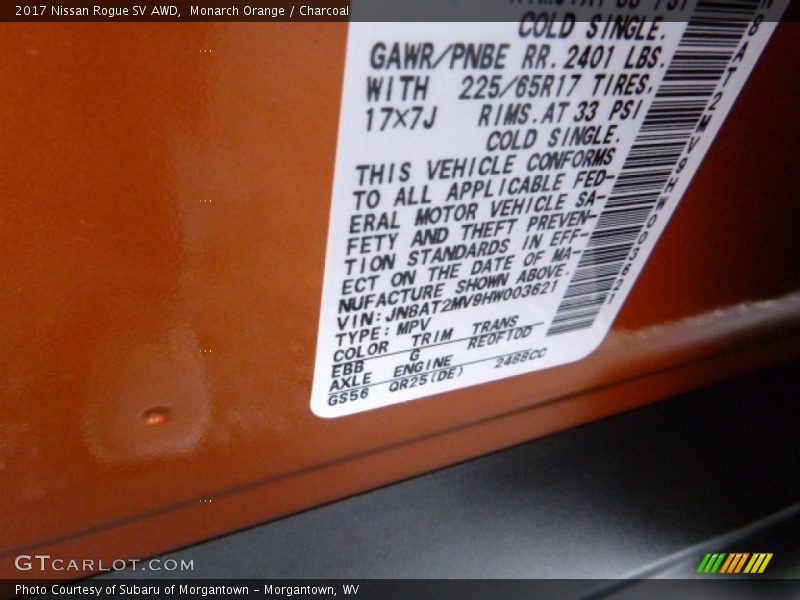 Monarch Orange / Charcoal 2017 Nissan Rogue SV AWD