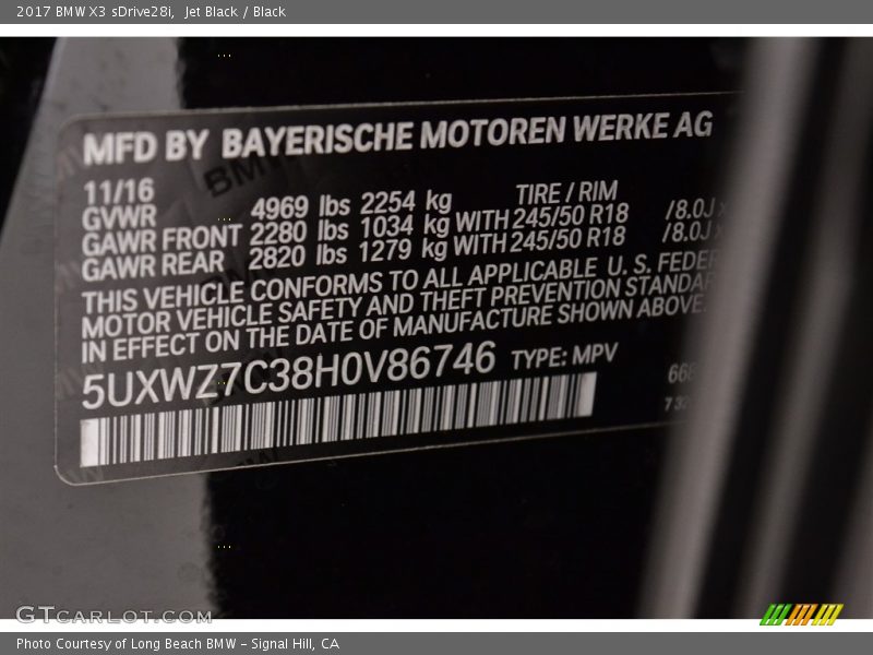 Jet Black / Black 2017 BMW X3 sDrive28i