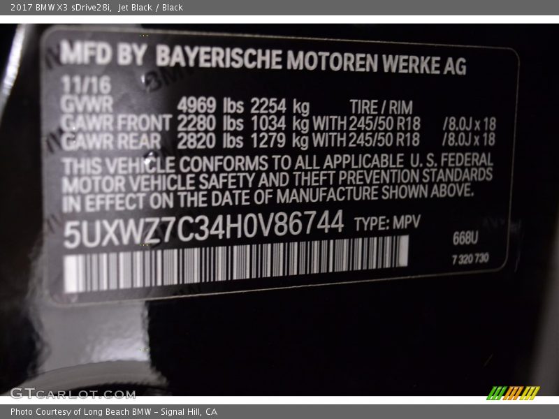 Jet Black / Black 2017 BMW X3 sDrive28i