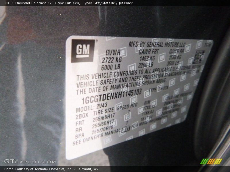 Cyber Gray Metallic / Jet Black 2017 Chevrolet Colorado Z71 Crew Cab 4x4