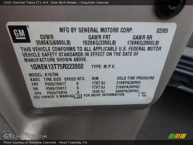 Silver Birch Metallic / Gray/Dark Charcoal 2005 Chevrolet Tahoe Z71 4x4