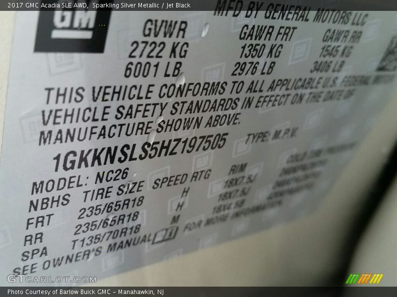 Sparkling Silver Metallic / Jet Black 2017 GMC Acadia SLE AWD