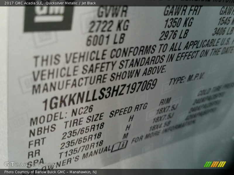 Quicksilver Metallic / Jet Black 2017 GMC Acadia SLE