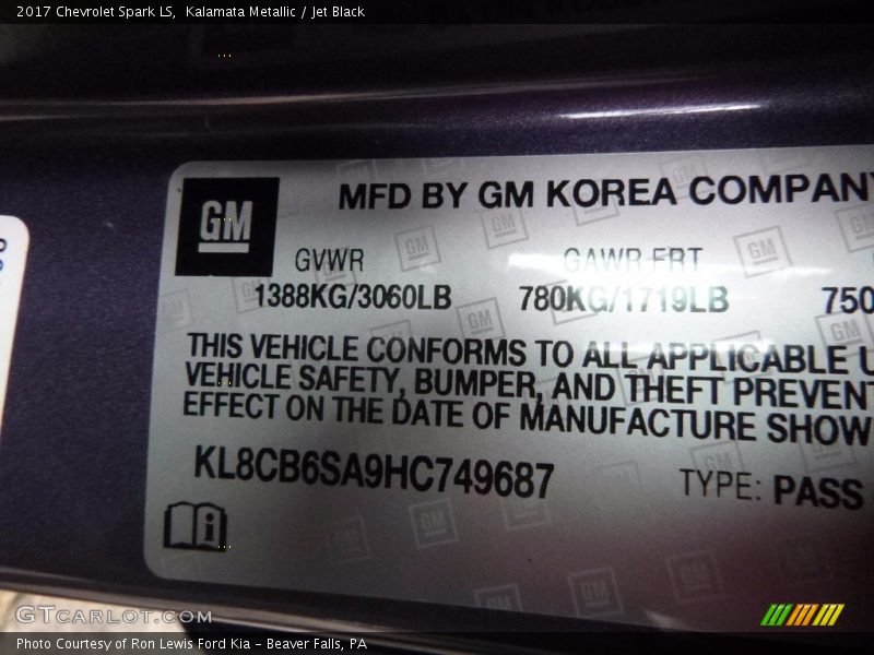 Kalamata Metallic / Jet Black 2017 Chevrolet Spark LS