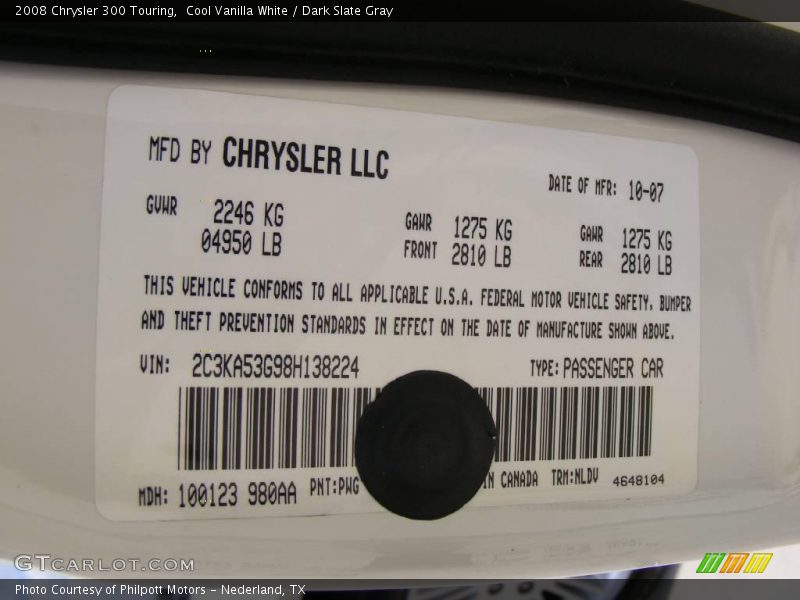 Cool Vanilla White / Dark Slate Gray 2008 Chrysler 300 Touring