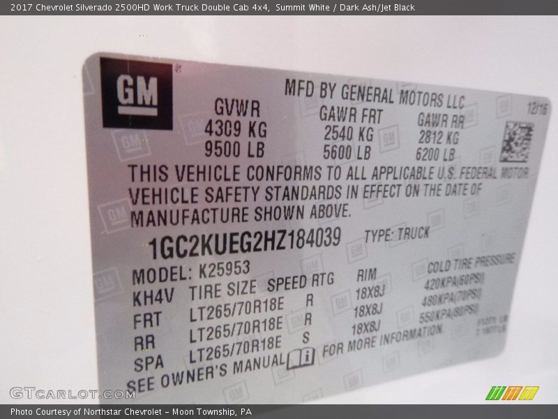 Summit White / Dark Ash/Jet Black 2017 Chevrolet Silverado 2500HD Work Truck Double Cab 4x4