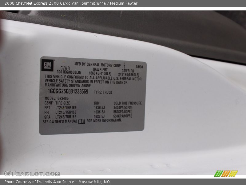Summit White / Medium Pewter 2008 Chevrolet Express 2500 Cargo Van