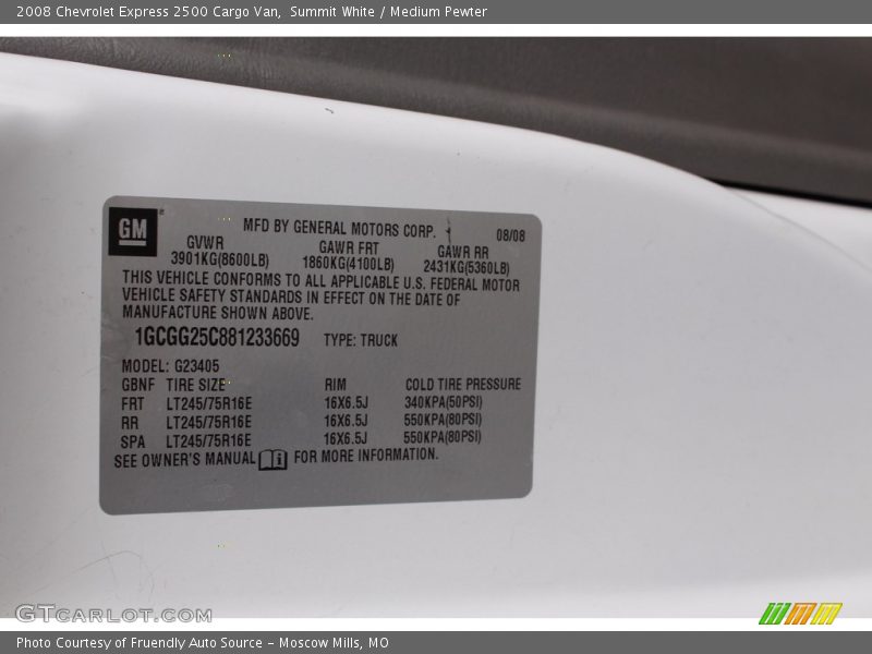 Summit White / Medium Pewter 2008 Chevrolet Express 2500 Cargo Van
