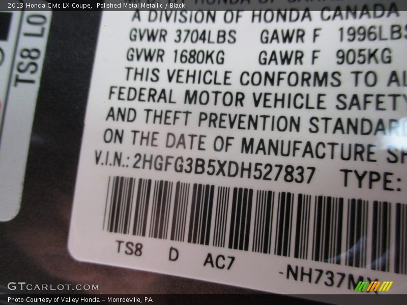 Polished Metal Metallic / Black 2013 Honda Civic LX Coupe