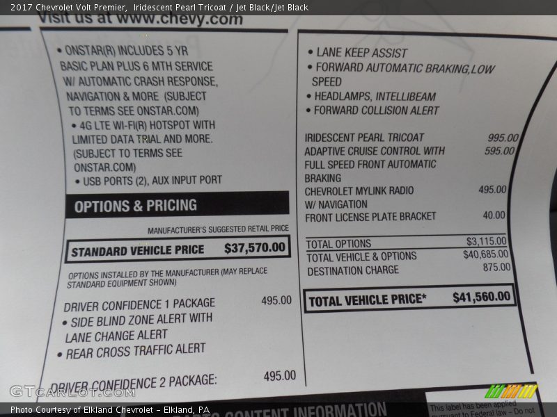 Iridescent Pearl Tricoat / Jet Black/Jet Black 2017 Chevrolet Volt Premier