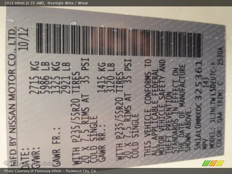 Moonlight White / Wheat 2013 Infiniti JX 35 AWD