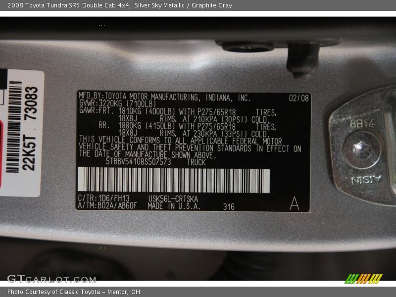 Silver Sky Metallic / Graphite Gray 2008 Toyota Tundra SR5 Double Cab 4x4