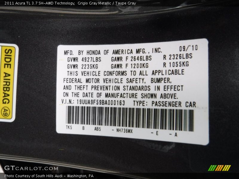 Grigio Gray Metallic / Taupe Gray 2011 Acura TL 3.7 SH-AWD Technology