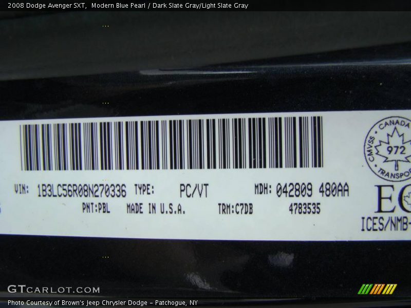 Modern Blue Pearl / Dark Slate Gray/Light Slate Gray 2008 Dodge Avenger SXT